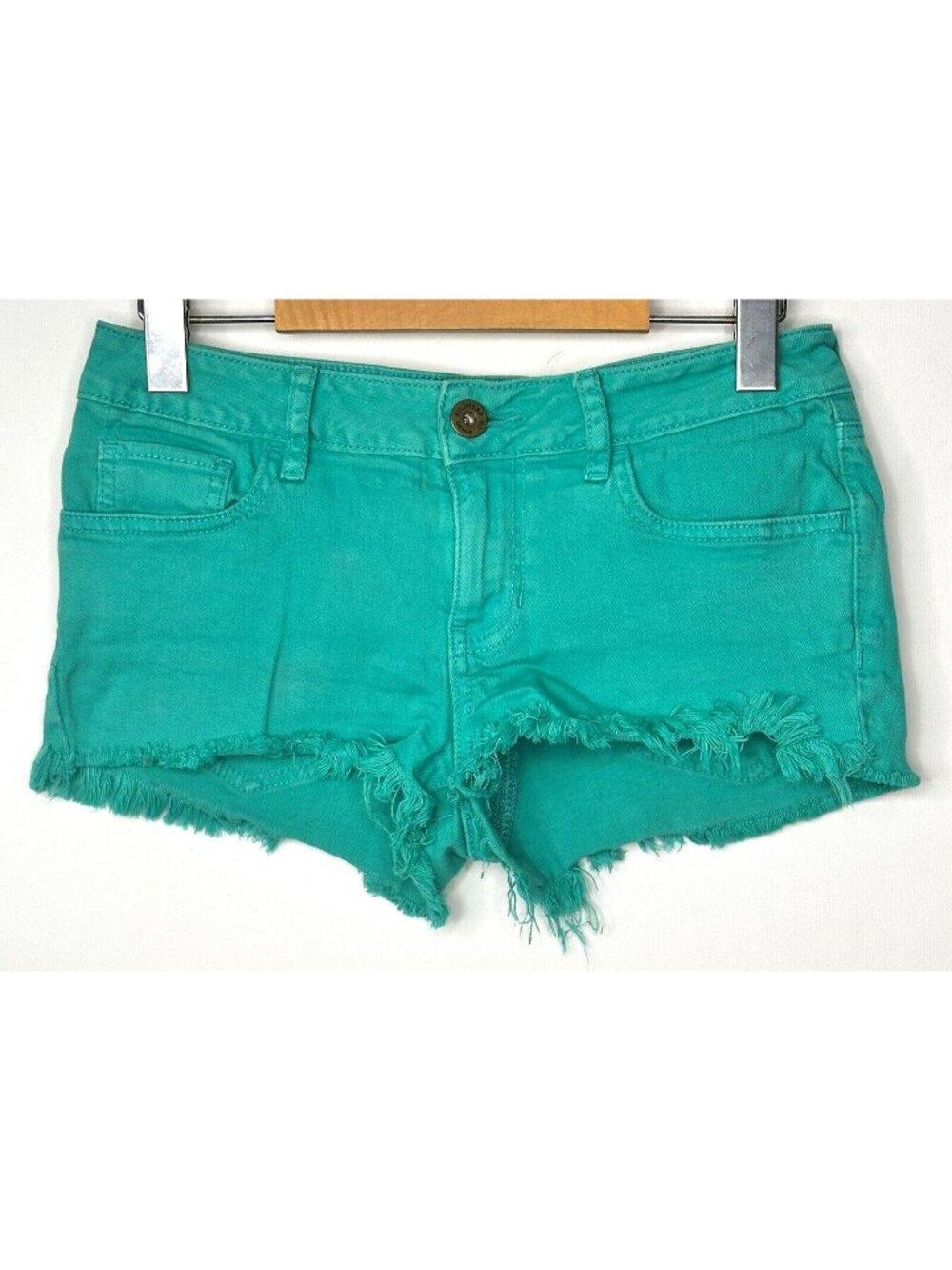 Bullhead Denim Co Cutoff Shorts Womens Juniors 5 Green Low Rise Frayed Stretch